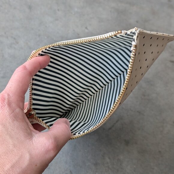 Kate Spade New York Ivory Black Polka Dots Zippered Leatherette Pencil Pouch - Picture 6 of 11